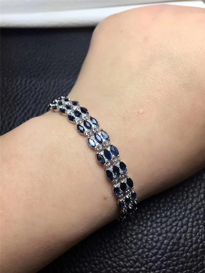 Sapphire Bracelets Натурально рубиновый и сапфирный Браслеты для Для женщин 2,5x5 мм Натуральная драгоценные камни теннис Браслеты для вечерние Обручение S925 Серебряный#316 - Цвет камня: Sapphire Bracelets