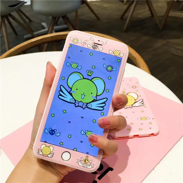 Мягкий ТПУ чехол для телефона для iphone 6 6s Plus 7 8+ передняя защита экрана 3D Защитная пленка из закаленного стекла Cardcaptor узор с Сакурой