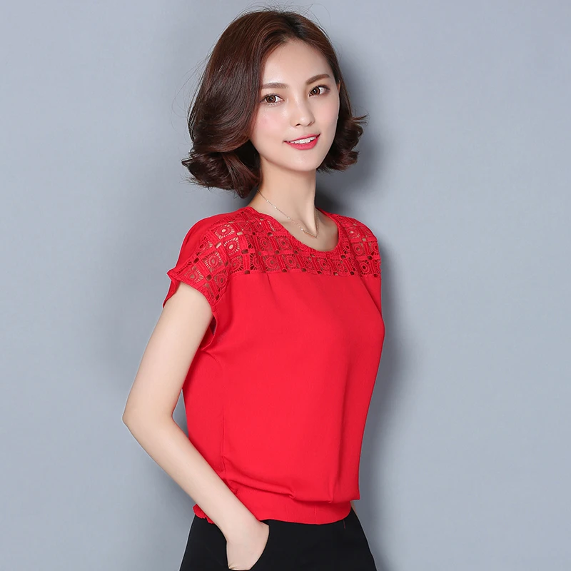 new fashion brand summer style Women's Clothing Blouses lace Hollow out chiffon Shirts o-neck Female short sleeve loose tops | Женская