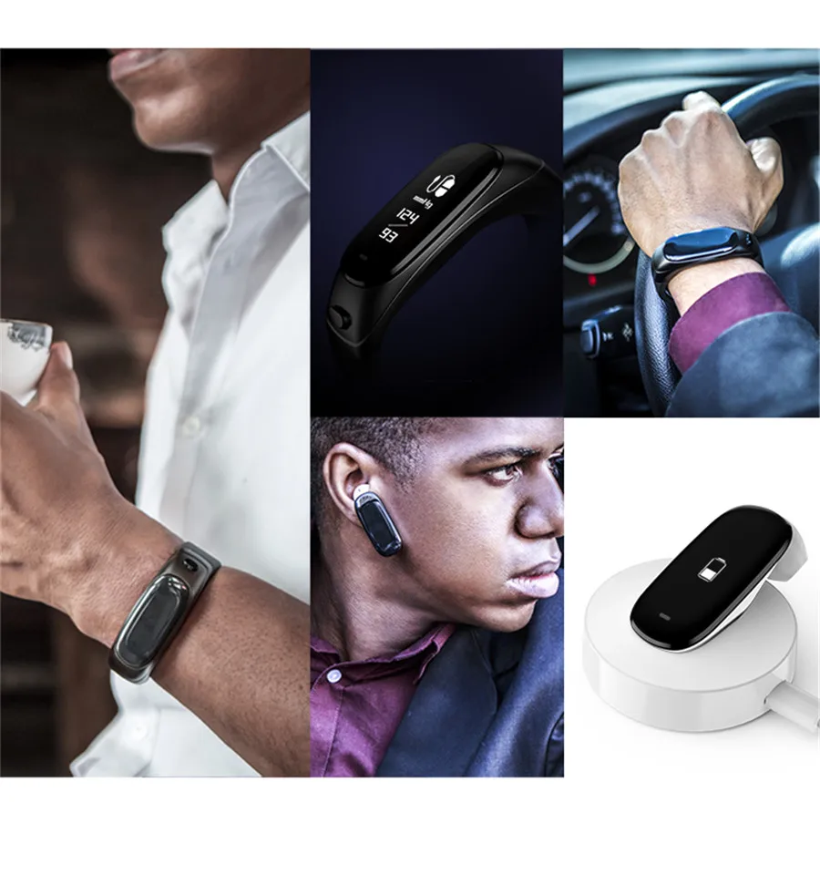 V08 беспроводные Bluetooth наушники смарт-браслет 2 в 1 ушной браслет умный браслет пульсометр Монитор артериального давления