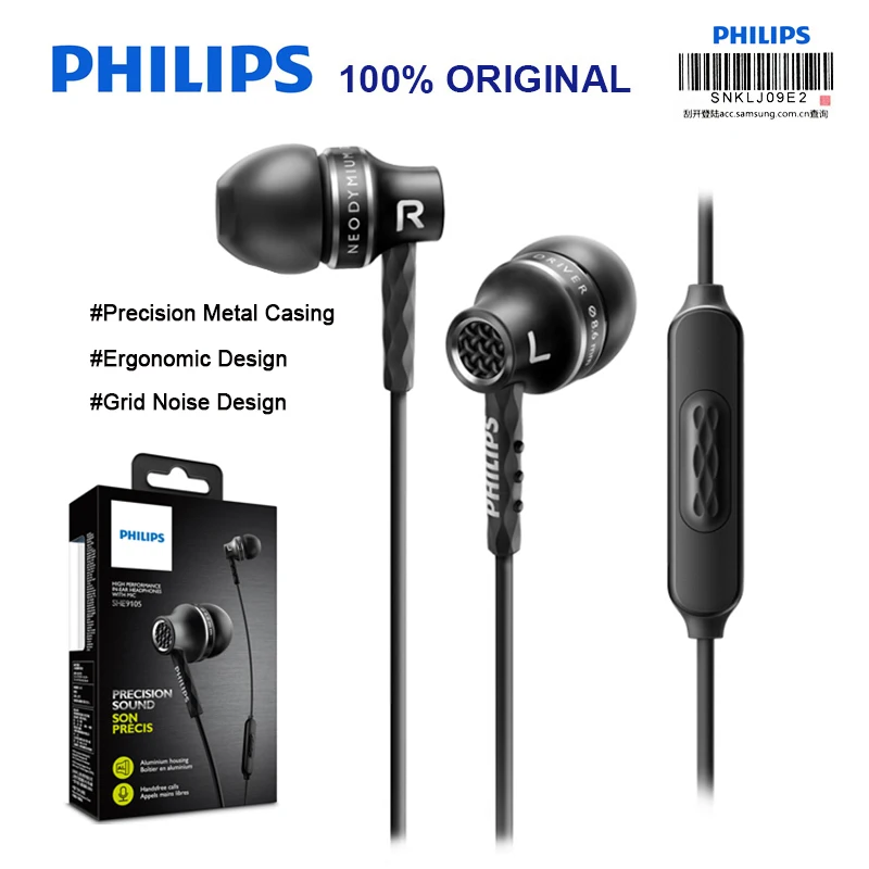 Оригинальные Проводные Наушники Philips SHE9105 с контроллером разъем 3 5 мм силиконовые