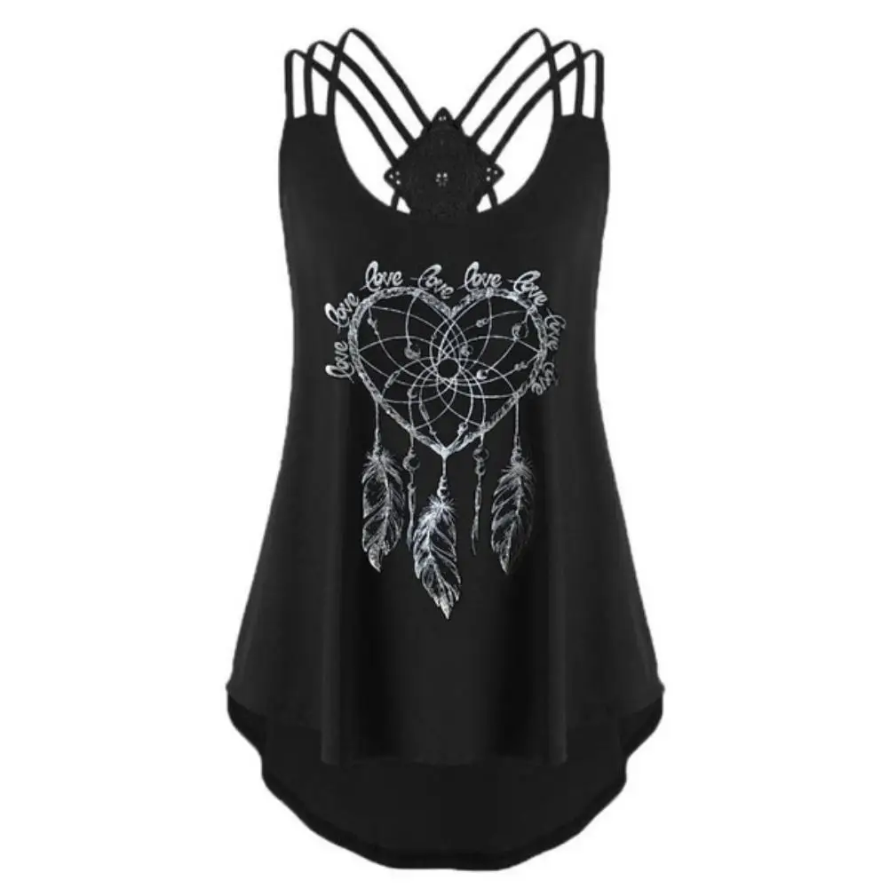 Летняя женская повседневная майка с сердечком без рукавов принтом перья спинки |