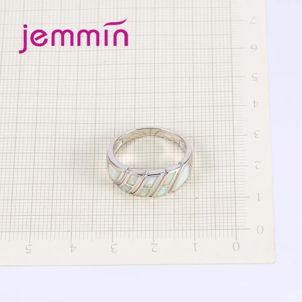 Women Best Gift Wide Wedding Ring Geometric Rainbow Opal Brand Jewelry 925 Sterling Silver Jewellery for Engagemen | Украшения и