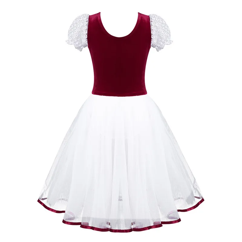 Professional Ballet Velvet Tutu Dress Kids girls Short Bubble Sleeves Lacework Tulle Skating Ballerina Costumes | Детская одежда и