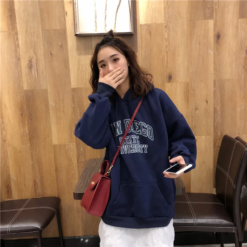 Женские толстовки с капюшоном, свободные, с буквенным принтом, Kawaii, Harajuku, подходят ко всему, с большими карманами, Корейская Студенческая мягкая верхняя одежда, женские повседневные женские свитшоты