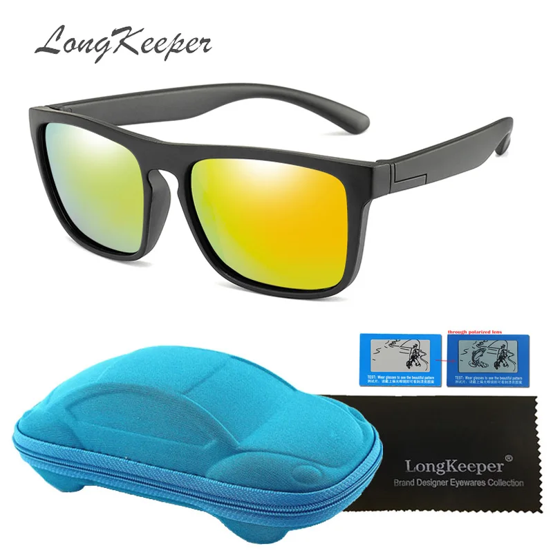 black yellow Longkeperer квадратные поляризованные солнцезащитные очки для детей с чехлом покрытие зеркало силиконовые TR90 очки детские Gafas de sol Box UV400 - Цвет линз: black yellow