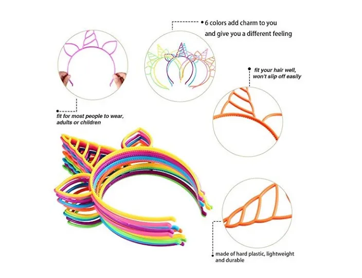 6 шт. ободки с единорогами для мальчиков и девочек обручи волос аксессуары