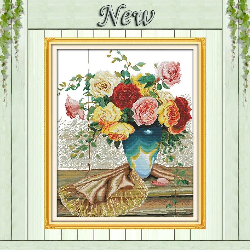 

Beautiful flower Colorful roses,Pattern print on the fabric DMC 11CT 14CT Cross Stitch kits,needlework Set DIY crafts embroidery