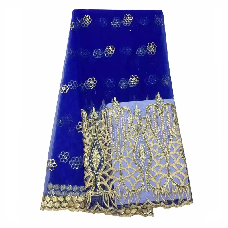 African lace fabric embroidered French with sequins good quality net for wedding dress in royalbule YJ43-46 | Дом и сад