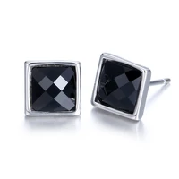 100 925 sterling silver fashion square black crystal mens jewelry men stud earrings man gift wholesale cheap best sell