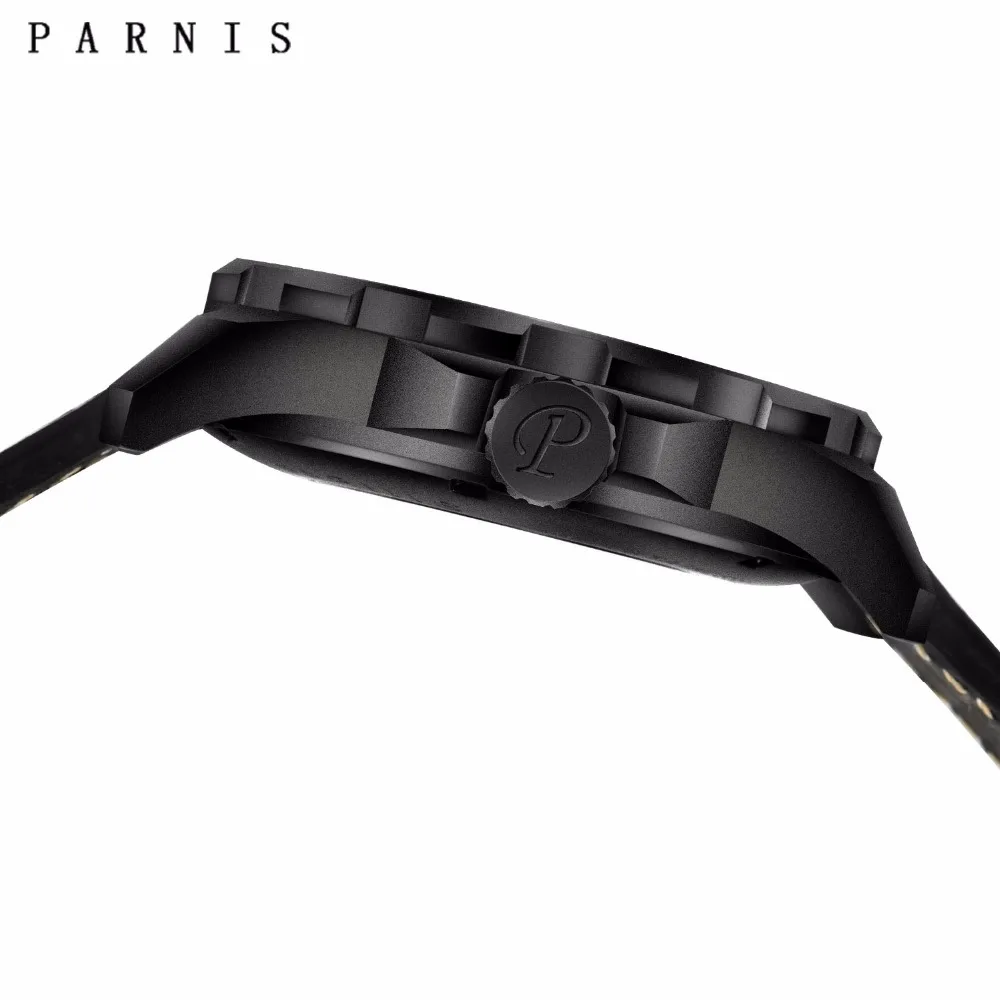 2019 Новое поступление Parnis 44 м черный Чехол Мужские часы Механические светящиеся