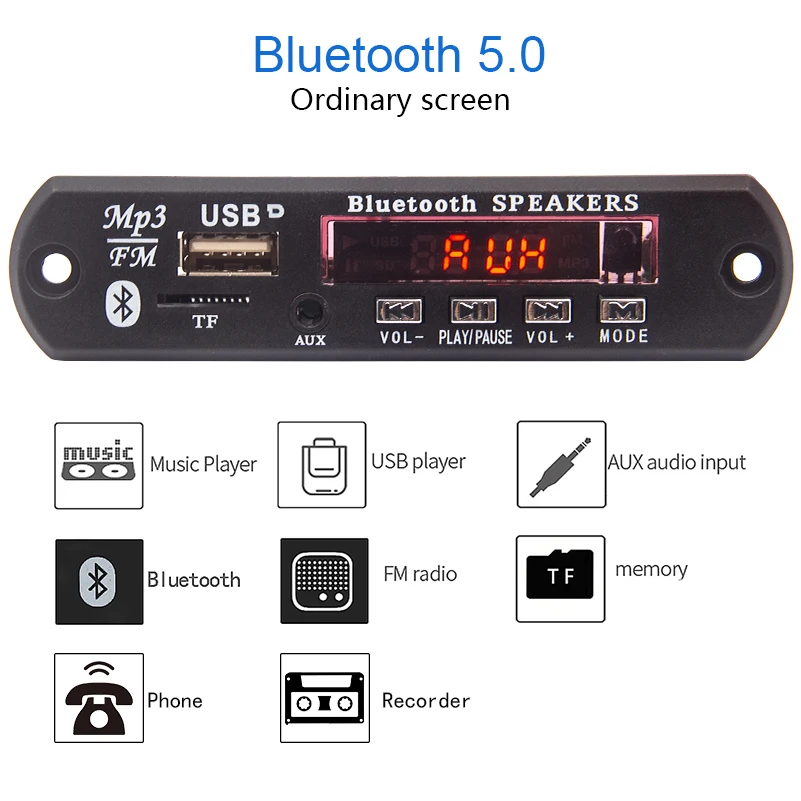 Bluetooth 5 0 MP3 декодер плата WMA WAV FLAC APE 12V беспроводной аудио модуль цветной экран USB TF FM