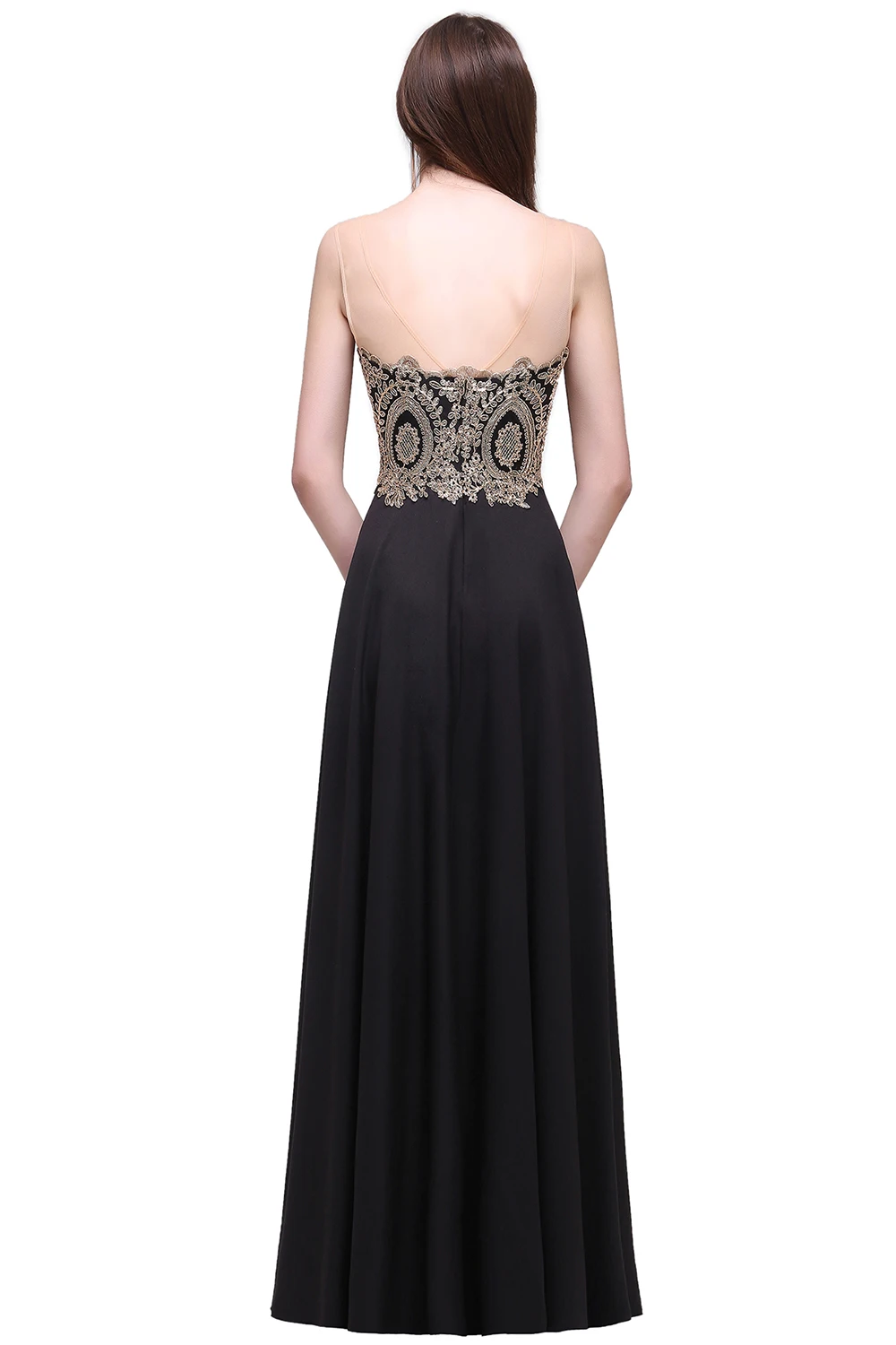 Robe de Soiree Longue Sexy Sheer Back Navy Black Lace Long Evening Dress Cheap A Line Appliques Embroidery Gowns | Свадьбы и