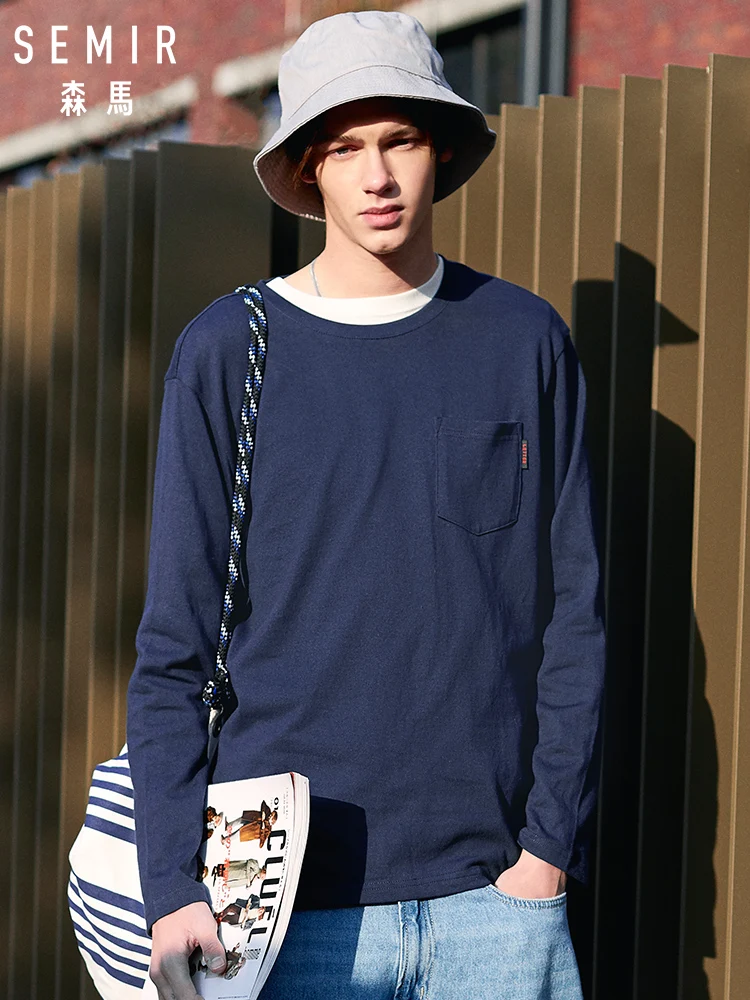 SEMIR мужская Трикотажная Рубашка с длинными рукавами и нагрудным карманом мужские