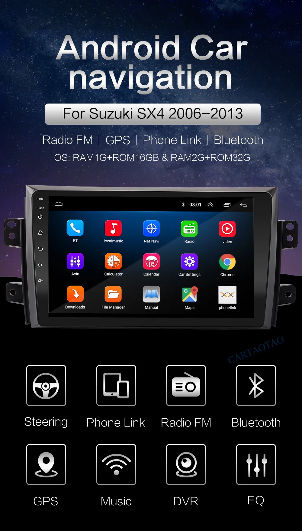2 DIN Android автомобильный навигатор gps DAB+ автомобильный Радио мультимедийный плеер для Suzuki SX4 2006-2013 автомобильный Радио навигационный плеер 2 Гб+ 32 ГБ
