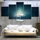 Современное настенное украшение для дома модульные картины 5 шт. абстрактная вспышка Белый Лотос цветок вода HD Печать на холсте