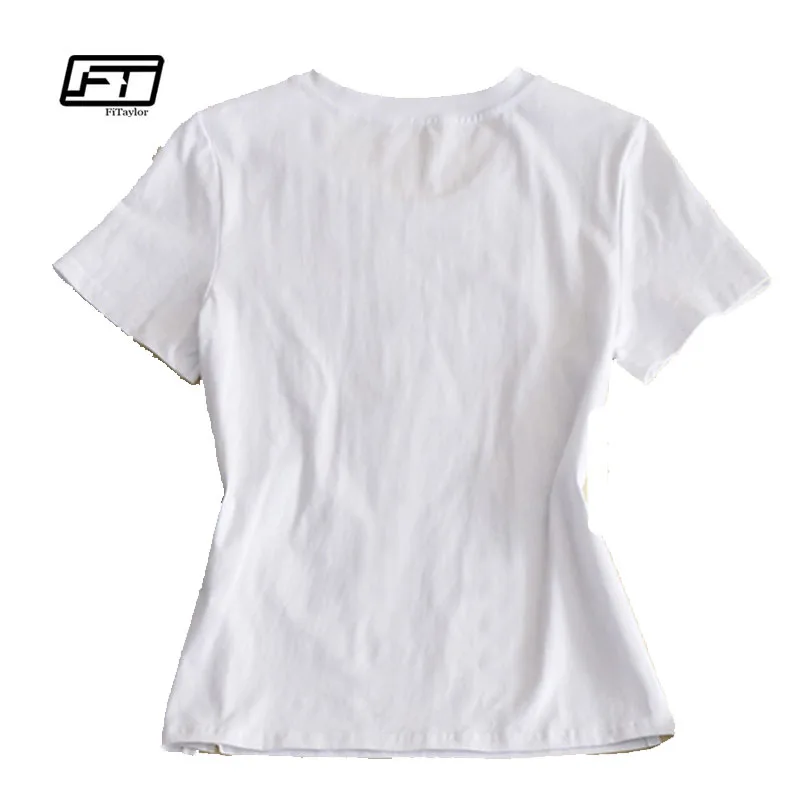 Ftlzz 2017 Summer T-shirt Women Plus Size Femme K-pop White Casual Embroidery Bee Flower Short Sleeved Pure Cotton |