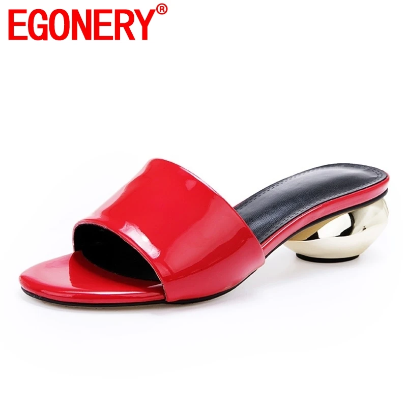 Egonery/Женская обувь; Новинка года; сезон лето; выразительные повседневные женские шлепанцы в необычном стиле; женская обувь красного цвета с открытым носком; большие размеры