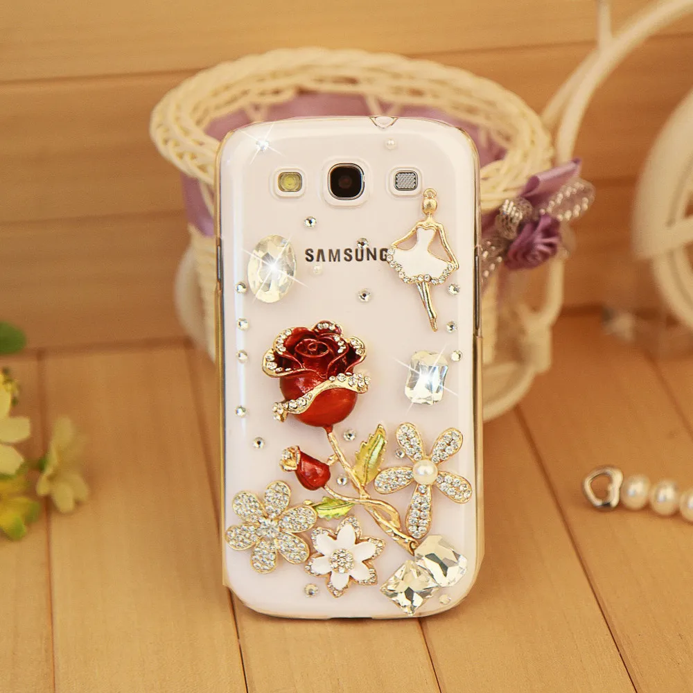 Luxury fashion 3D flower rose protective case cover for samsung galaxy s3 SIII i9300 women cell mobile phone Free Shipping|i9300 slim|s3 cari9300