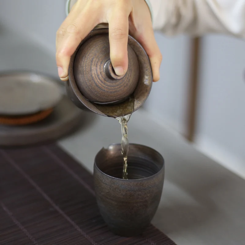 PINNY позолоченный Ретро Gaiwan ручной работы глазурь от ржавчины китайский чайный