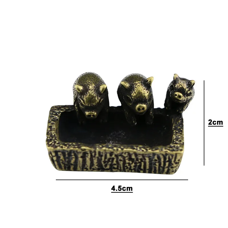 Миниатюрная симпатичная латунная статуя в стиле ретро с 3 кормящими свиньями