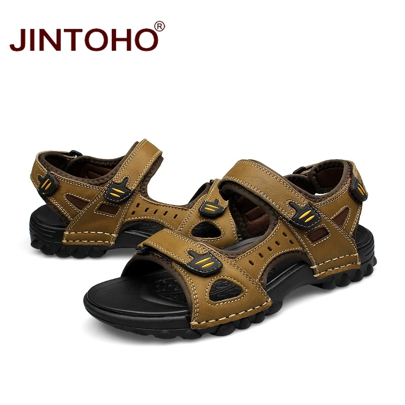 JINTOHO/модные мужские сандалии; кожаные сандалии с натуральным лицевым покрытием; повседневная мужская летняя обувь; пляжные сандалии с мягкой подошвой для мужчин