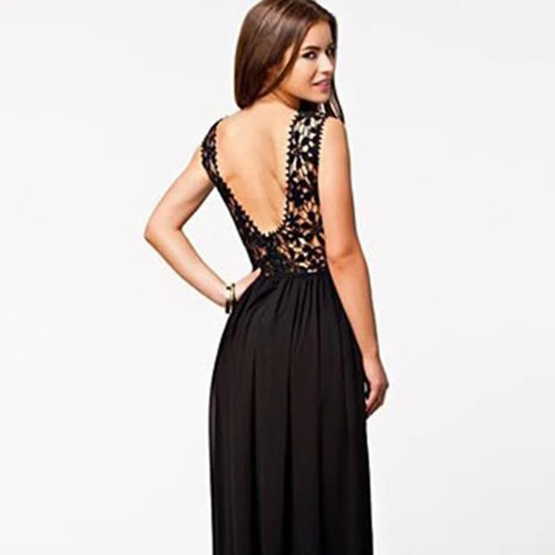 Женское кружевное платье с открытой спиной летнее макси без рукавов вечерние