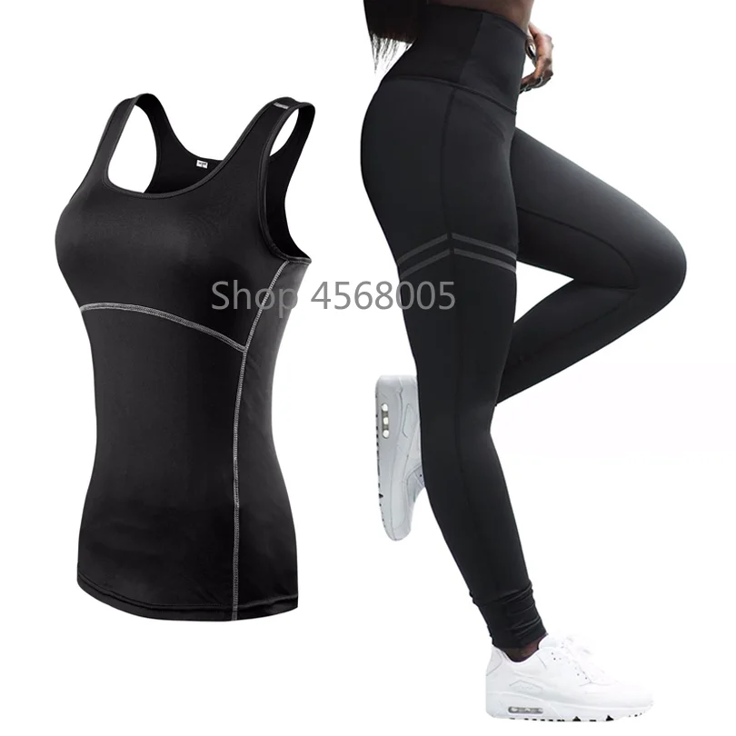 Sleeveless Yoga Set Women Running Fitness Sport Vest+Pants Leggings Gym Clothes Jogging Suit | Спорт и развлечения