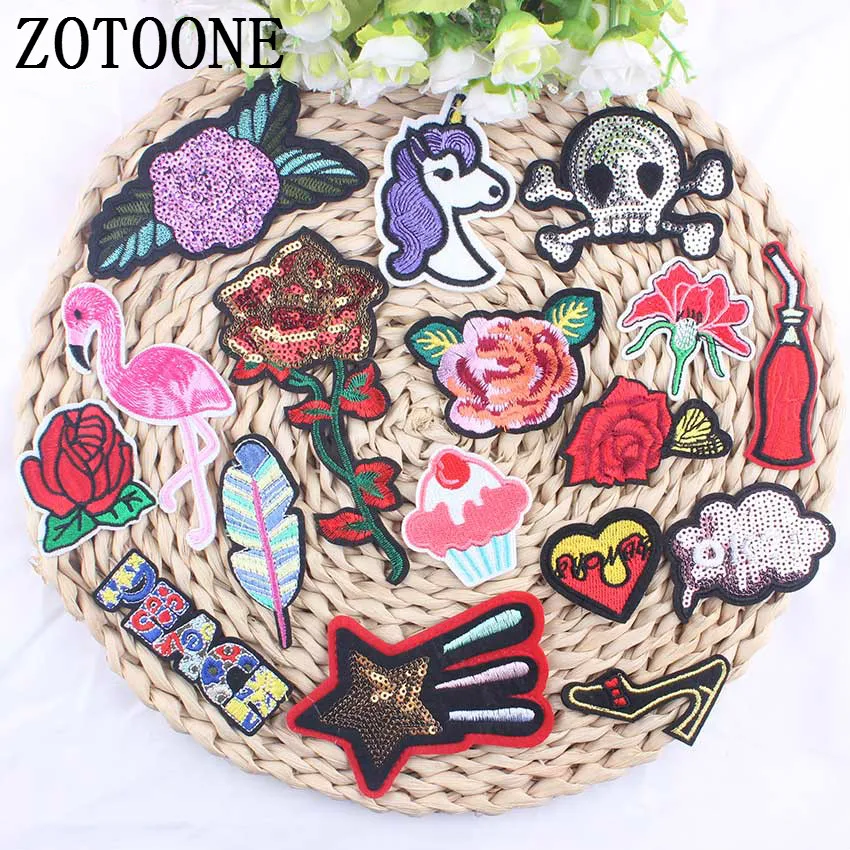 ZOTOONE 1 шт. вышитый цветок с блестками аппликация мультфильм череп скелет нашивки