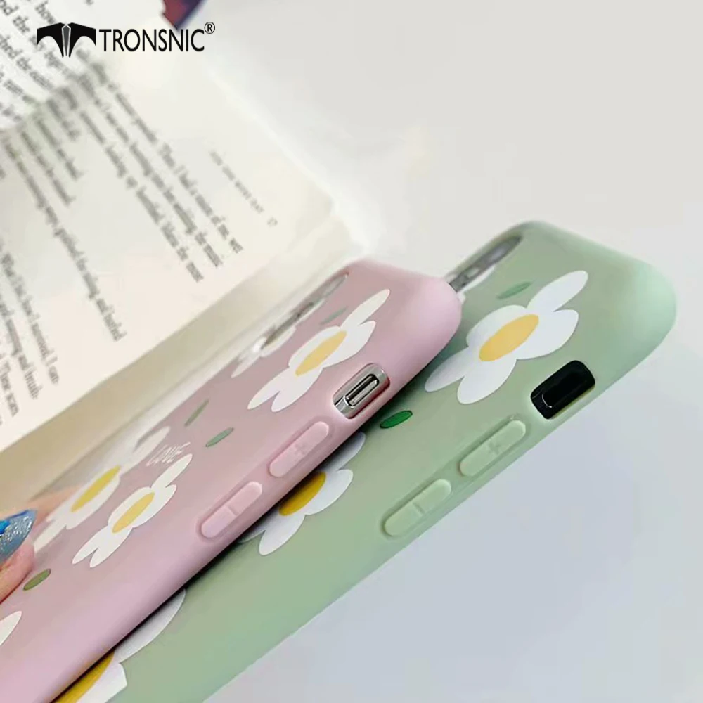 Силиконовый чехол TRONSNIC с цветами для iPhone X XS MAX XR мягкий зеленого и розового цвета