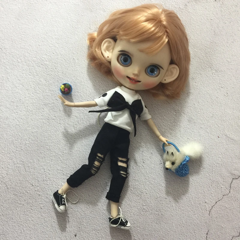 2 шт./компл. Blyth dolls Повседневная Одежда для кукол белая футболка с бантом +