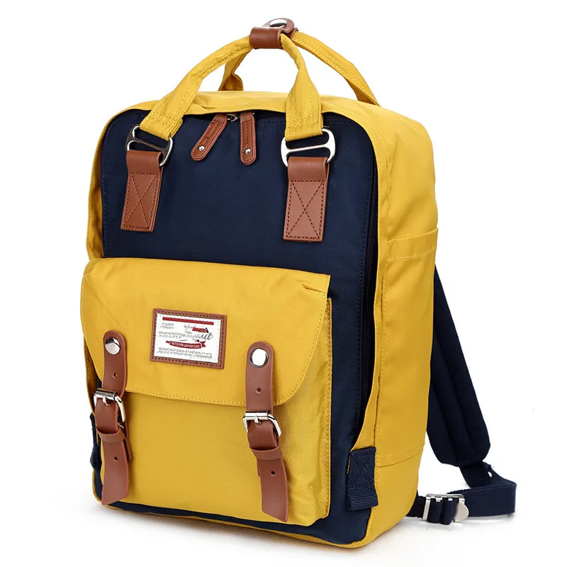 Yellow Dark Blue Новые модные женские холщовые рюкзаки ярких цветов, школьные сумки для девочек и мальчиков, повседневные дорожные сумки, рюкзак для ноутбука Mochila S062 - Цвет: Yellow Dark Blue