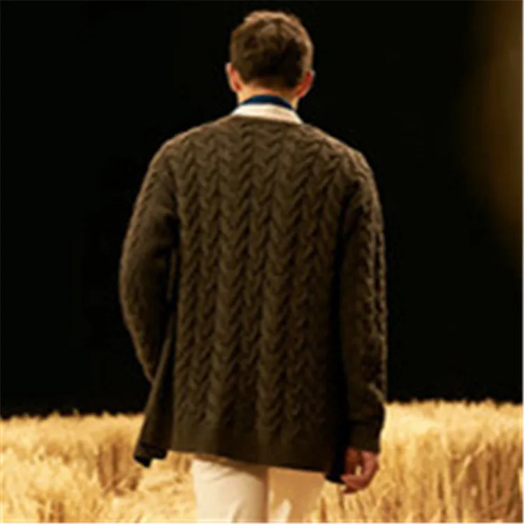 Мужской вязаный кардиган ручной работы однотонный Свободный из чистой шерсти