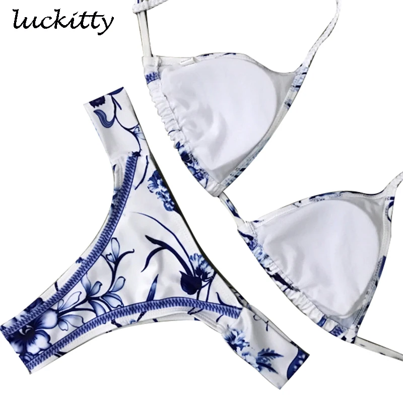 2018 комплект бикини сексуальный купальник женский пуш ап с принтом белое
