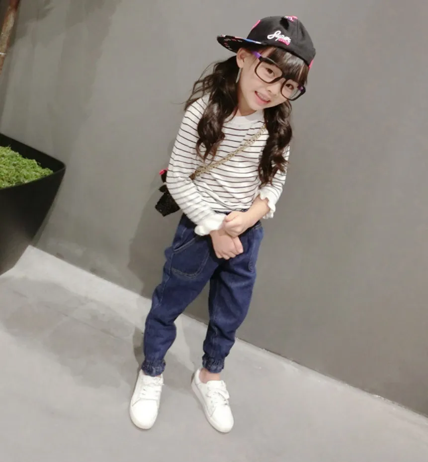 Новые джинсы для девочек весна-осень 2018 милые брюки детские джинсовые детская
