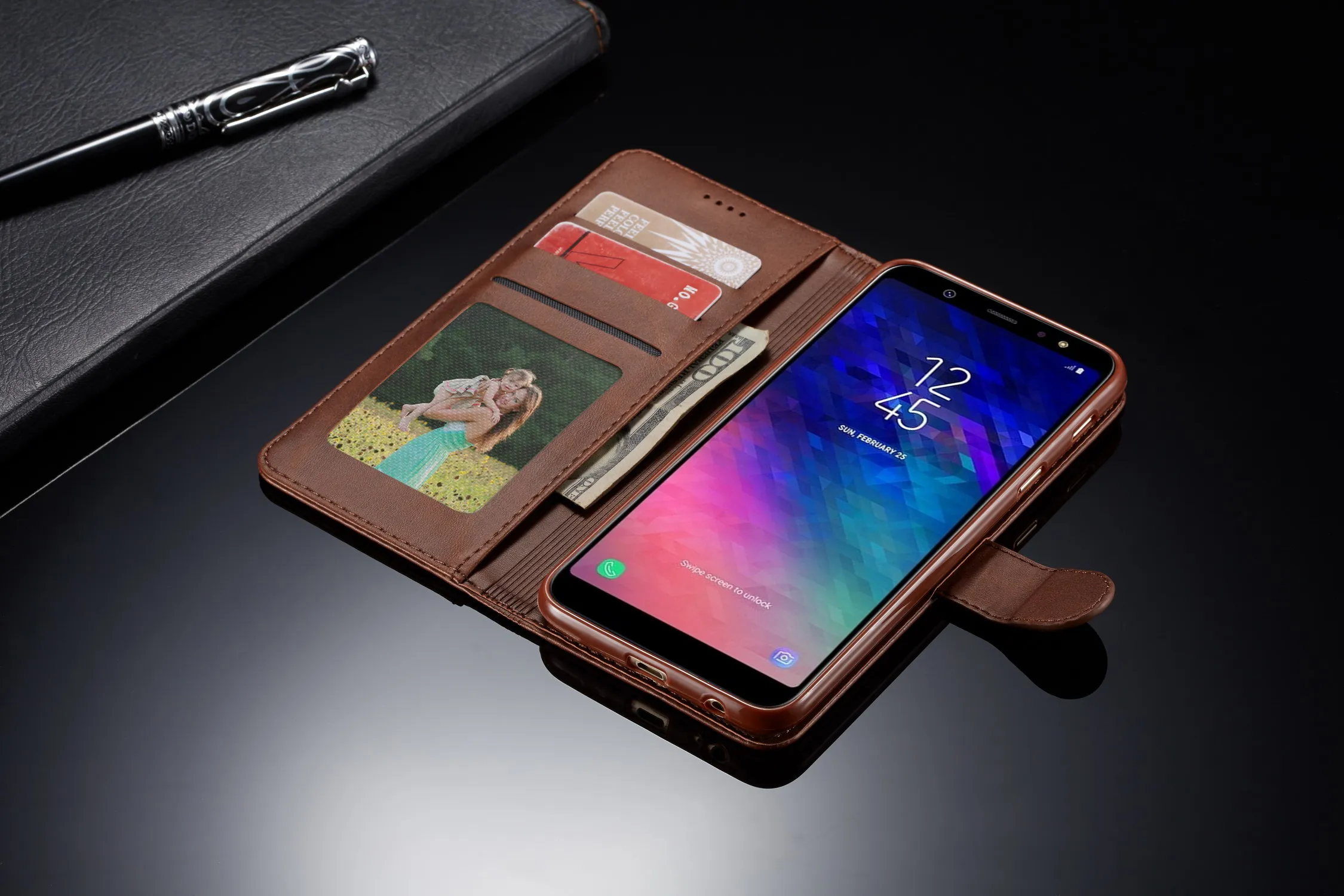 Роскошный кожаный флип-чехол для samsung Galaxy A6 A6 Plus, мягкий силиконовый чехол, держатель для карт, чехол-кошелек для samsung A6