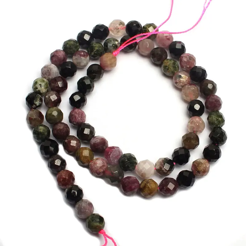 2-10mm Round 64 Faceted Mixed Color Tourmaline Beads Natural Stone For Jewelry Making 15'' DIY Trinket Gift | Украшения и