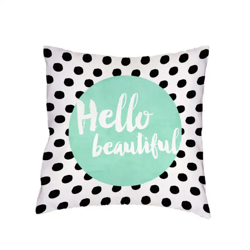 Пэчворк геометрический горошек в полоску с надписью Hello Good Morning наволочка 45*45 см