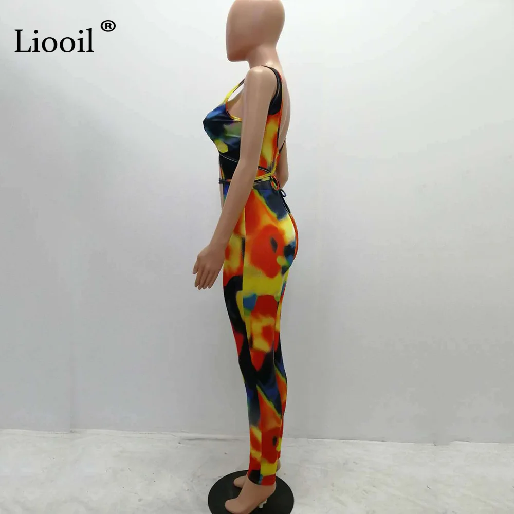 Liooil Tie Dye сексуальный комбинезон Колготки Клубные наряды одежда V образным вырезом праздничные вечерние облегающие Комбинезоны Женский комбинезон