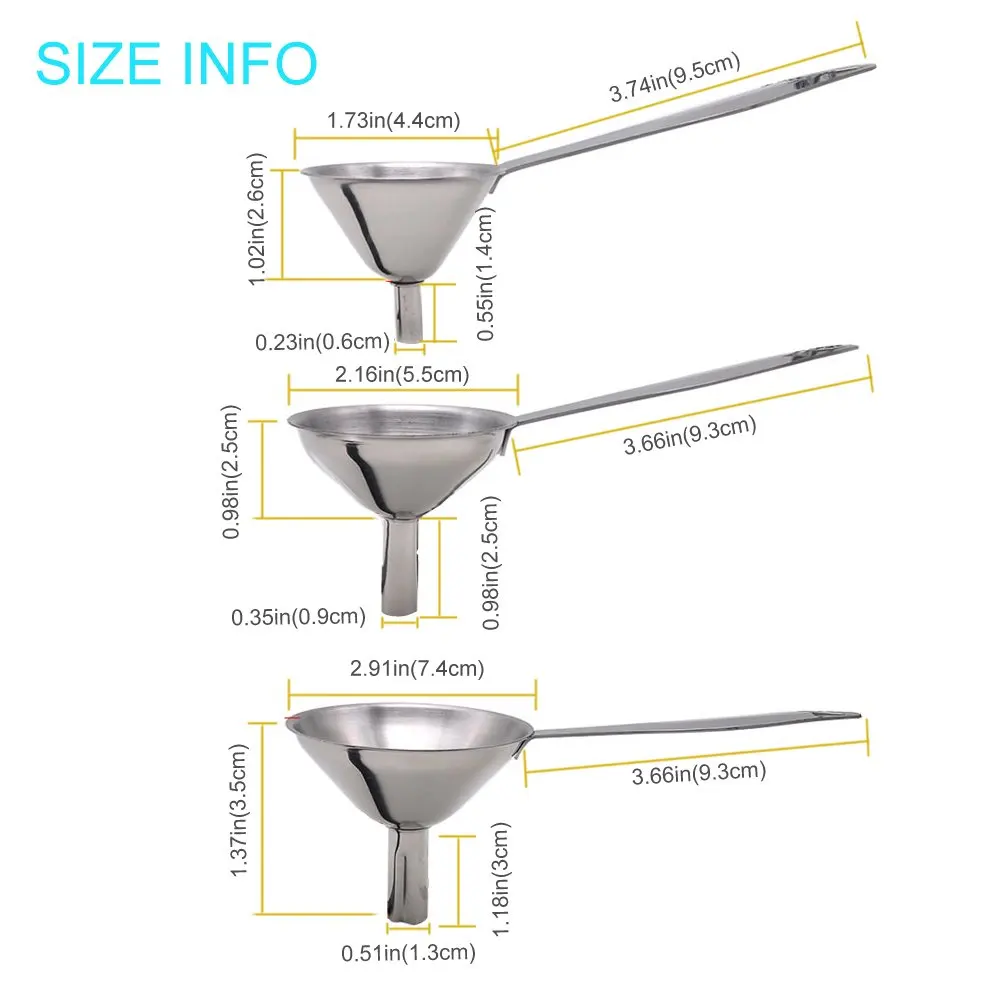 Нержавеющая сталь Кухня воронки Set 3pcs Long ручка преформы с широким горлышком и