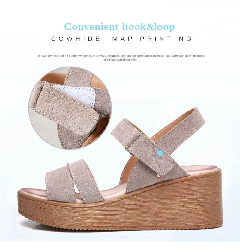 YAERNIVintage стиль корова замша женские сандалии Лето Клин Платформа Гладиатор сандалии женские PeepToe обувь на высоком каблуке Size34-40E1060