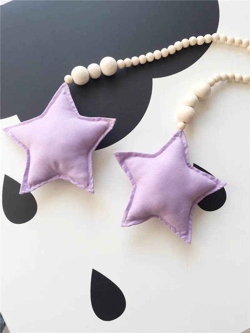 Настенная подвесная Звездная ткань фиолетовая деревянная бусина плюшевая