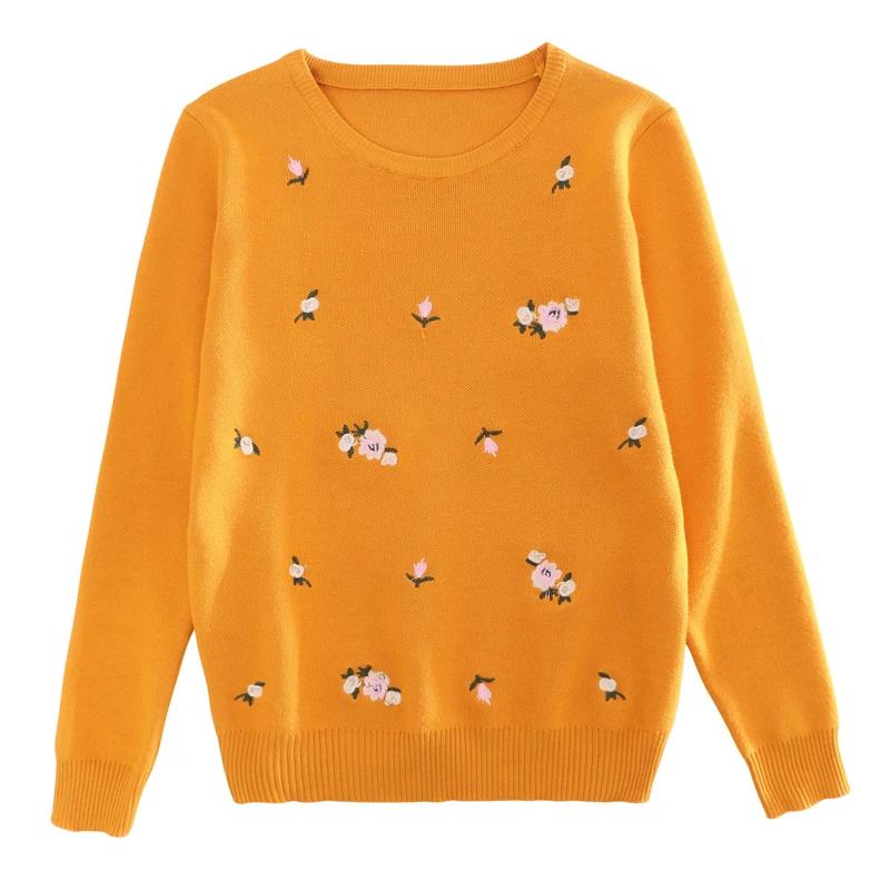 Новинка Весна 2018 пуловер с вышивкой женский свитер короткие вязаные топы длинным