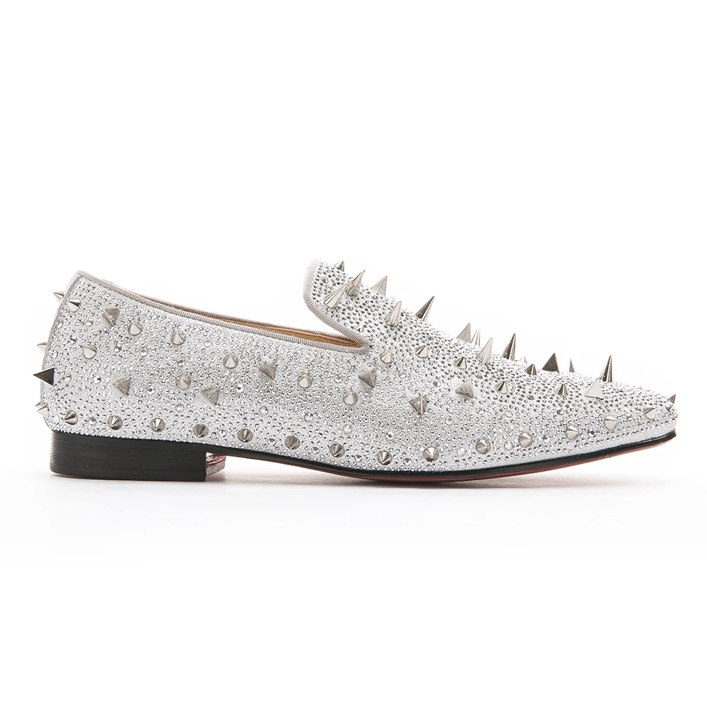 Мужские лоферы золотистые и серебристые заклепки с алмазами Дизайнерские