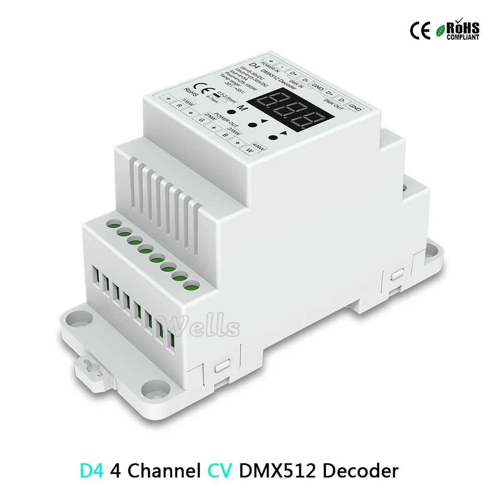 D4(CV )/DL( 0-10 В) 4CH DMX512 декодирование D4 RGB/RGBW контроллер на din-рейке 4 канала