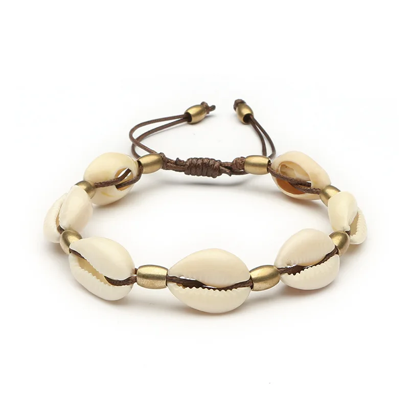 brown rope anklet Модные бусины золотистого цвета раковина Каури колье ожерелье для женщин белый коричневый ожерелье черный ремень ожерелье пляжное ожерелье - Окраска металла: brown rope anklet