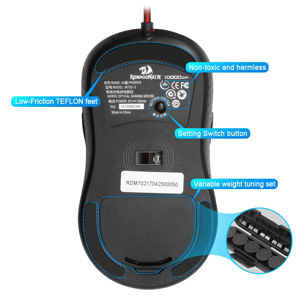 Redragon PHOENIX M702-2 USB игровая мышь Проводная 10000 dpi 11 кнопок эргономичный дизайн для компьютера программируемые мыши для геймера