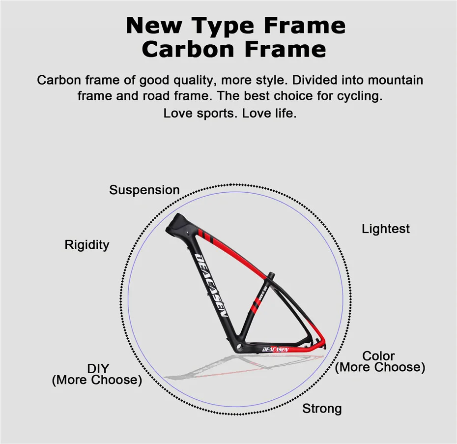 Ультралегкая углеродная черная и красная рама для горного велосипеда Deacasen T1000