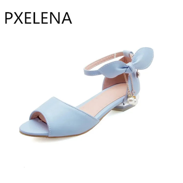 Сандалии PXELENA женские на низком каблуке удобные босоножки с бантом и бусинами