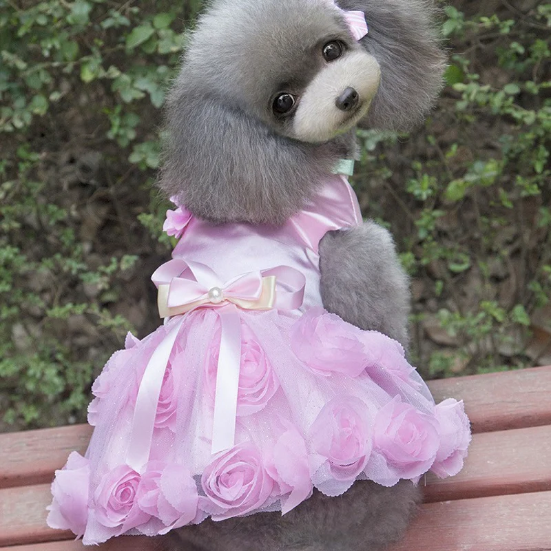 Роза цветок кружева собака одежда для животных щенков маленькая кошка бант пачка